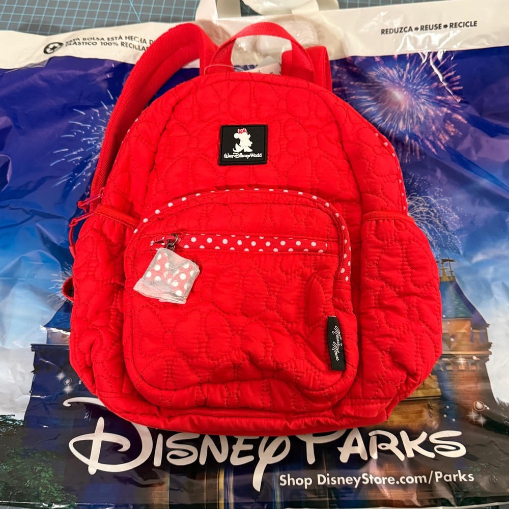 Disney World Disney Parks  Quilted Minnie Mouse women’s  Mini Backpack red white